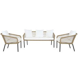 Table Set with 3 Armchairs DKD Home Decor White 137 x 73,5 x 66,5 cm synthetic rattan Steel