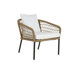 Table Set with 3 Armchairs DKD Home Decor White 137 x 73,5 x 66,5 cm synthetic rattan Steel