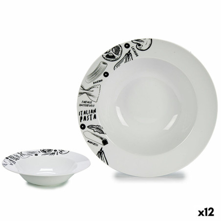 Pasta Dish White Black Porcelain 30 x 7,5 x 30 cm (12 Units)