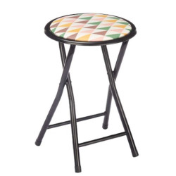 Folding Stool Geometric Black PVC Metal 30 x 30 x 45 cm (10 Units)