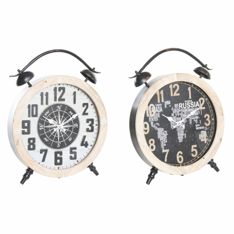 Table clock DKD Home Decor 41 x 6,5 x 52,5 cm Crystal Natural Black White Iron Vintage MDF Wood (2 Units)