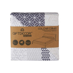 Reversible Bedspread 180 x 260 cm Hexagonal Blue White Grey (6 Units)