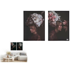 Set of 2 pictures Canvas Lady Flowers 70 x 50 x 1,5 cm (6 Units)