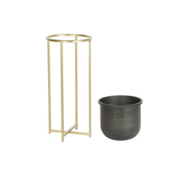 Set of Planters DKD Home Decor 28,5 x 28,5 x 65,5 cm 28 x 28 x 65 cm Black Golden Metal