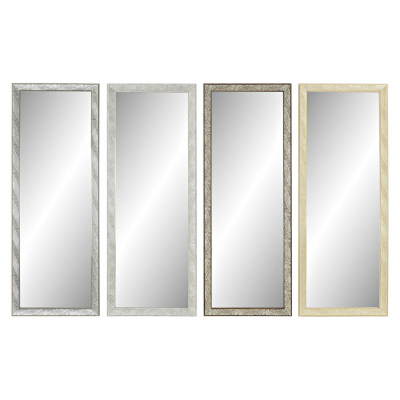 Wall mirror DKD Home Decor 36 x 2 x 95,5 cm Crystal Natural Grey Brown White polystyrene Tropical Leaf of a plant (4 Pieces)