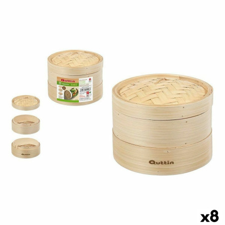 Food Steamer Quttin 2 levels Bamboo 24 x 15 cm (8 Units) (23-21 x 15.5 cm)