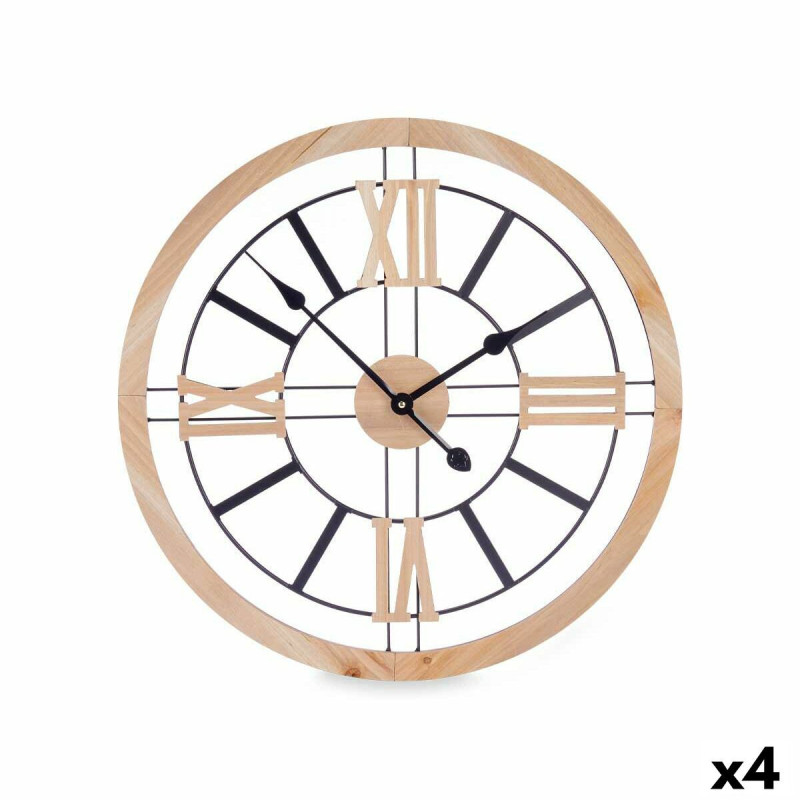 Wall Clock Black Metal MDF Wood 60 x 60 x 4,5 cm (4 Units)