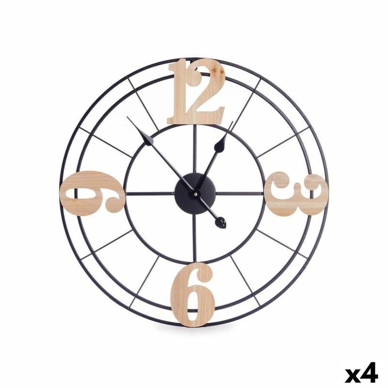 Wall Clock Black Metal MDF Wood 60 x 60 x 5 cm (4 Units)