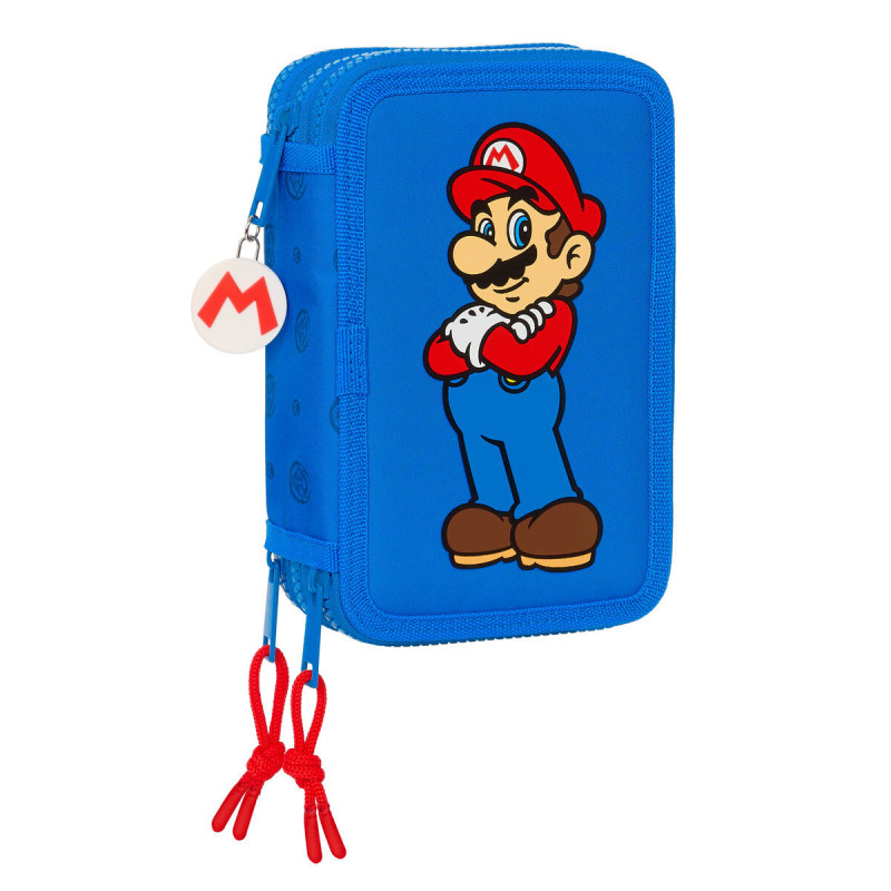 Triple Pencil Case Super Mario Play Blue Red 12.5 x 19.5 x 5.5 cm (36 Pieces)