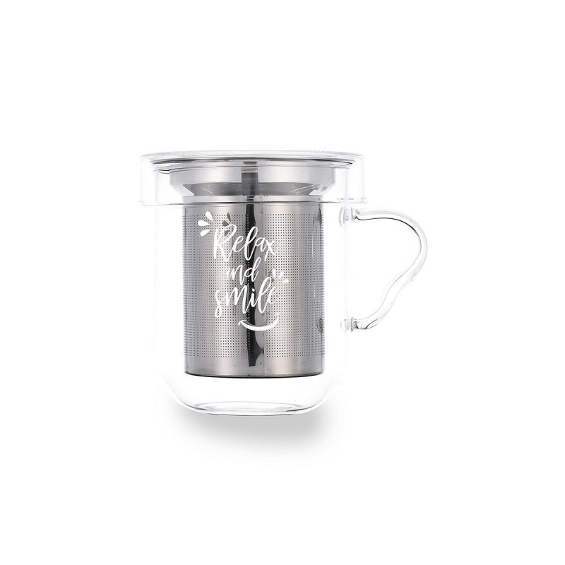 Piece Coffee Cup Set Quid Serenia Transparent Glass Stainless steel 350 ml 3 Pieces