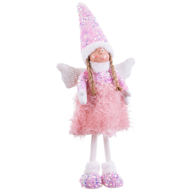 Christmas bauble Multicolour Pink Metal Polyresin Fabric Angel 24 x 12 x 63 cm