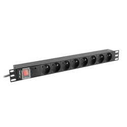 Schuko 19" 8 Way Multi-socket Adapter with On / Off Switch Lanberg PDU-08E-0200-BK (2 m)