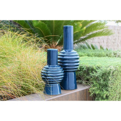 Vase Home ESPRIT Blue Grey Porcelain 14 x 14 x 28 cm (2 Units)