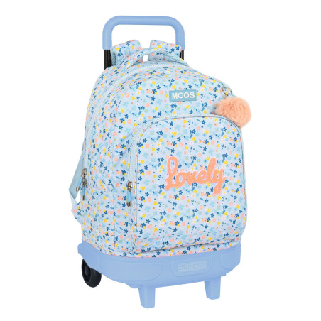 School Rucksack with Wheels Moos Lovely Blue 33 X 45 X 22 cm