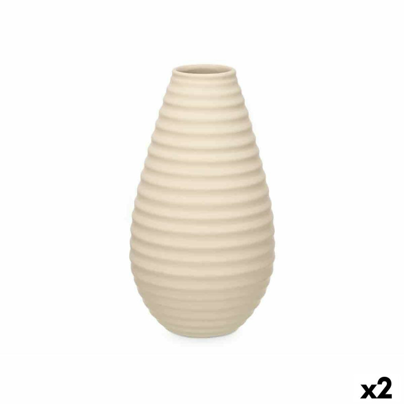 Vase Beige Ceramic 22 x 44 x 22 cm (2 Units) Stripes