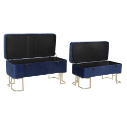 Bench DKD Home Decor   Blue Golden Metal Velvet (90 x 40 x 47 cm)