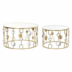 Set of 2 small tables DKD Home Decor Mirror Golden Metal (80 x 80 x 45 cm) (2 pcs)