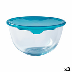 Round Lunch Box with Lid Pyrex Cook & Store 16 x 16 x 10 cm Blue 1 L Silicone Glass (3 Units)