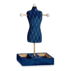 Jewellery Stand Blue Rhombus Velvet Wood (12 x 40 x 24 cm)