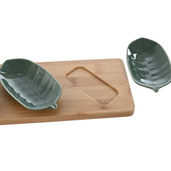 Appetizer Set Home ESPRIT Green Dark green Bamboo Porcelain Tropical 4 Pieces 28,4 x 10,5 x 3 cm (2 Units)