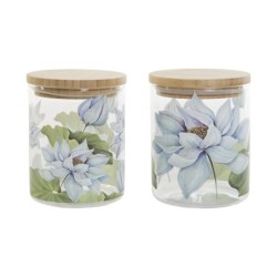 Tin DKD Home Decor Blue White Green Natural Silicone Bamboo Borosilicate Glass 700 ml 10 x 10 x 13 cm (2 Units)