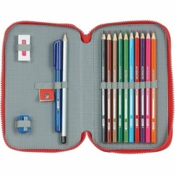 Double Pencil Case Atlético Madrid M854 White Red 12.5 x 19.5 x 4 cm (28 Pieces)