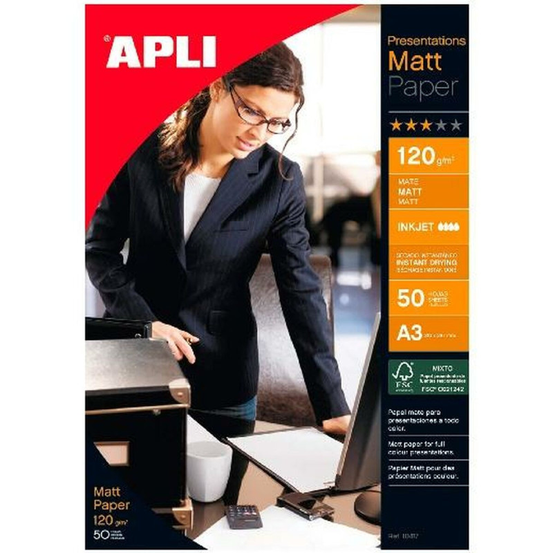 Matte Photographic Paper Apli White A3 50 Sheets (50 Units)