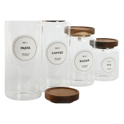 4 Tubs Home ESPRIT Natural Acacia Borosilicate Glass 1 L 1,3 L 1,7 L 10 x 10 x 29,5 cm