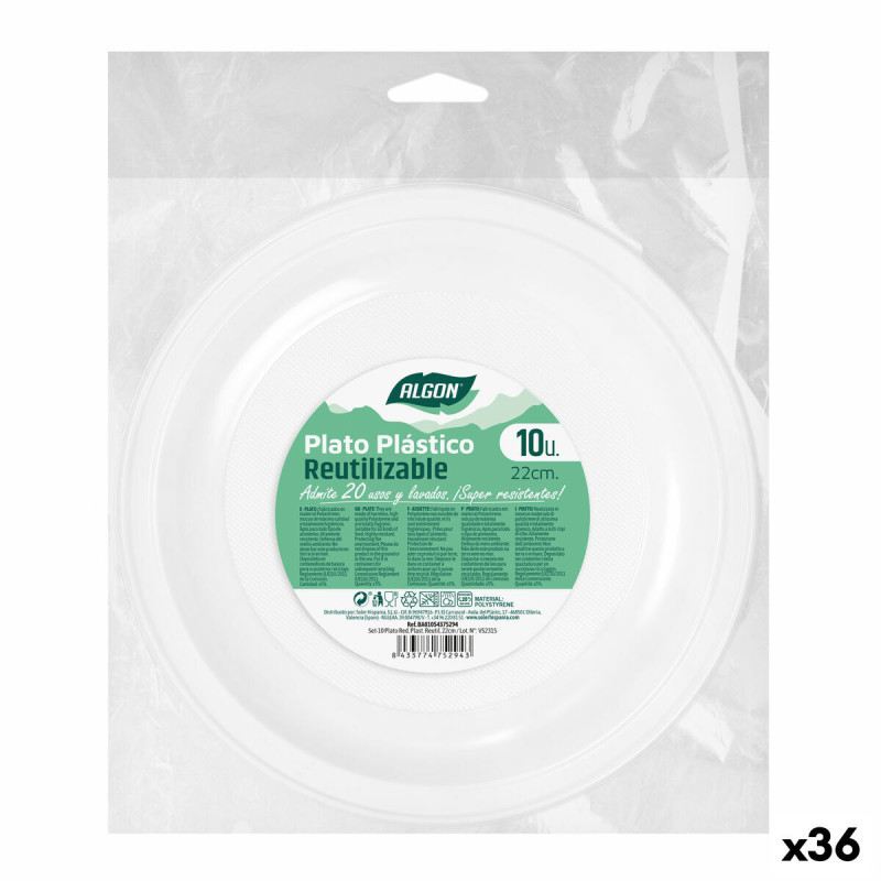 Set of reusable plates Algon Circular White Plastic 21,5 x 1,5 cm (36 Units)