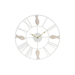 Wall Clock DKD Home Decor 39 x 3,5 x 39 cm Metal Brown White MDF Wood Mediterranean Fish