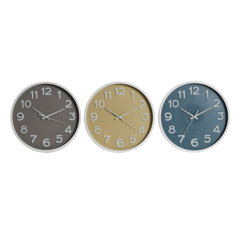 Wall Clock Home ESPRIT Blue White Pink Mustard PVC 30 x 4 x 30 cm (3 Units)