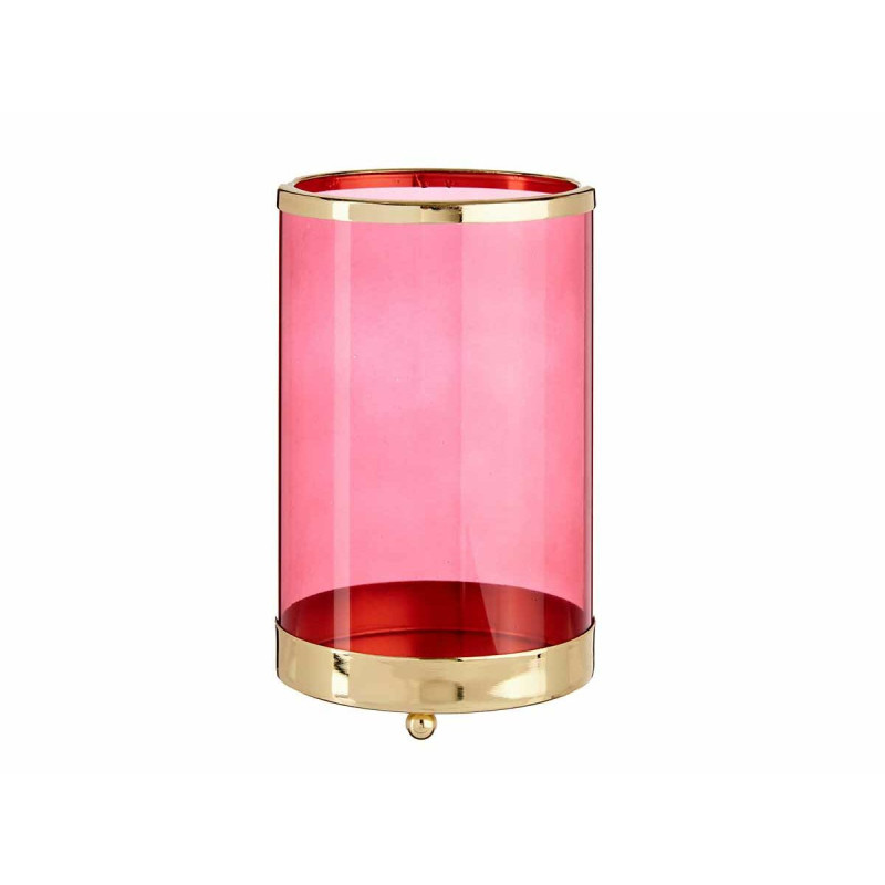 Candleholder Pink Golden Cylinder Metal Glass (12,2 x 19,5 x 12,2 cm)