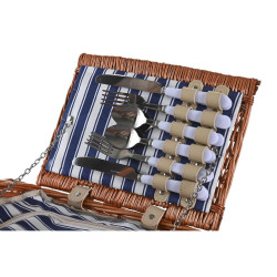 Basket DKD Home Decor Picnic Brown Navy Blue wicker 42 x 30 x 20 cm