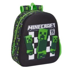 3D School Bag Minecraft Black Green 27 x 33 x 10 cm