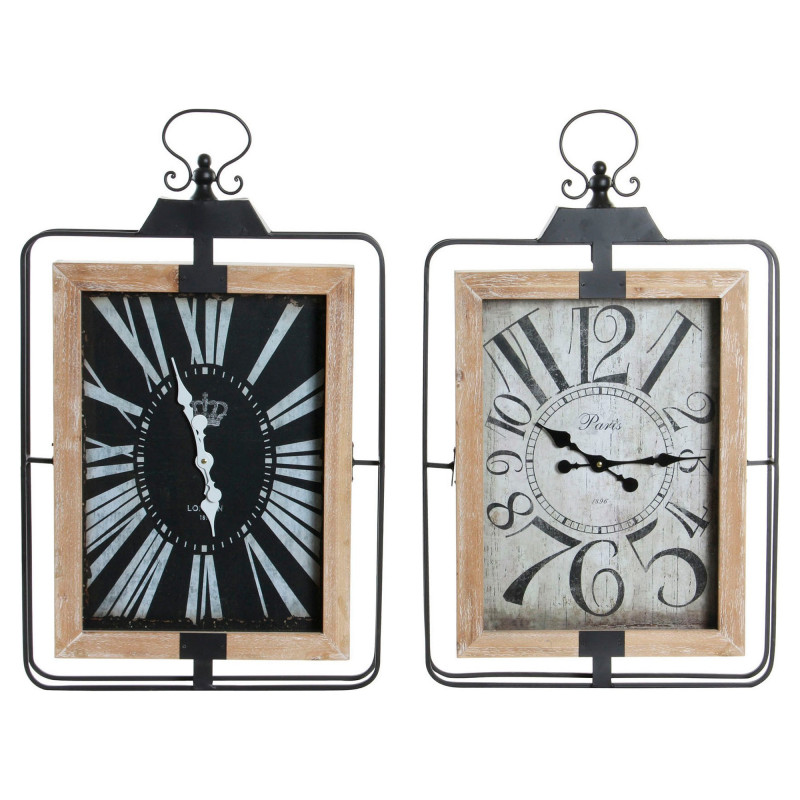 Wall Clock DKD Home Decor RE-180398 46 x 6 x 75 cm Black Beige Iron MDF Wood (2 Units)