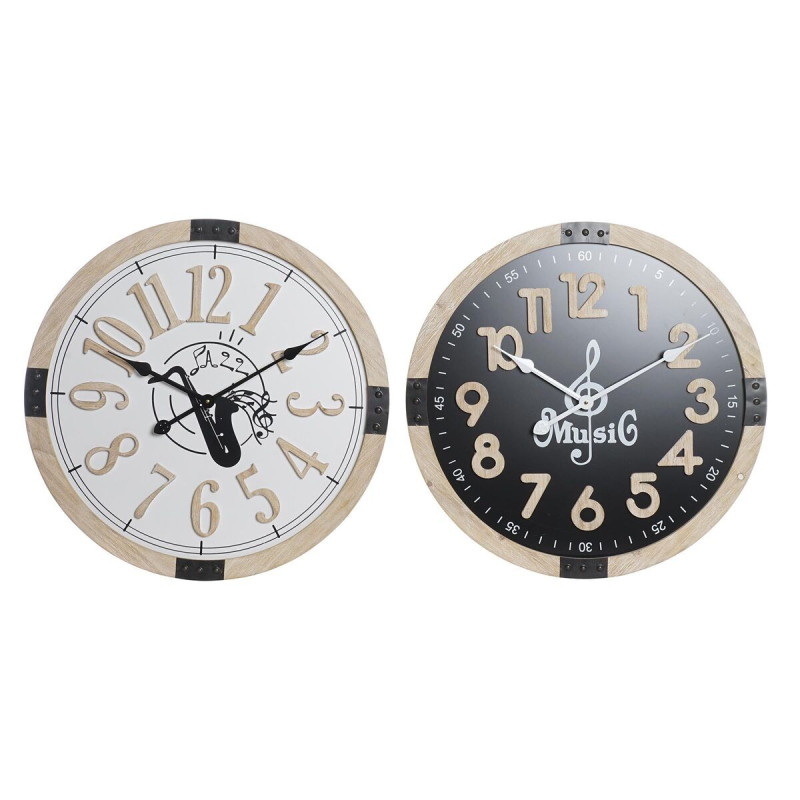 Wall Clock DKD Home Decor Black White Vintage Musical 60 x 4,5 x 60 cm MDF Wood (2 Units)