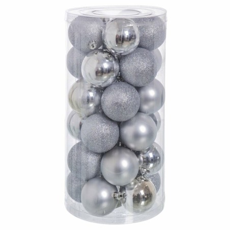 Christmas Baubles Silver Plastic Glitter 6 x 6 x 6 cm (30 Units)