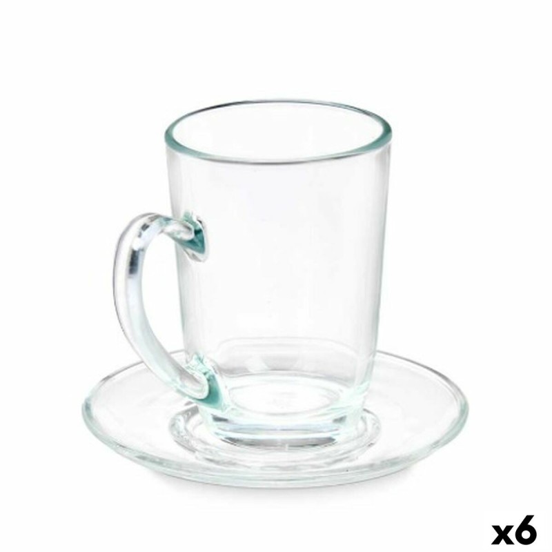 Cup with Plate Transparent Glass 200 ml (6 Units)