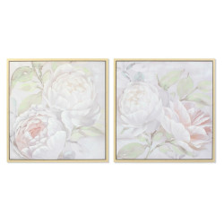 Painting DKD Home Decor 80 x 4 x 80 cm Flowers Shabby Chic (2 Units)