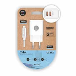 Wall Charger + MFI Certified Lightning Cable Tech One Tech Double Lightning White