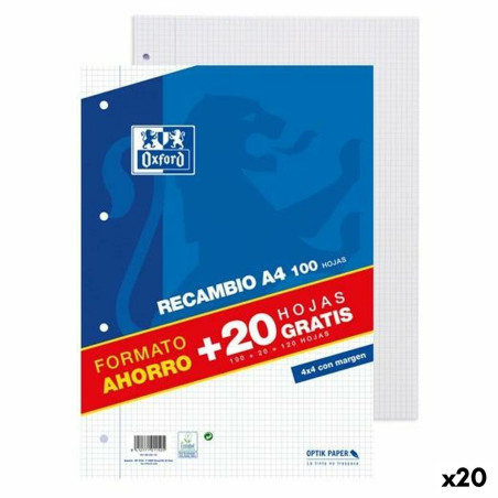 Grid sheets Oxford White A4 120 Sheets Replacement (20 Units)