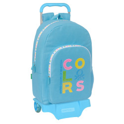 School Rucksack with Wheels Benetton Spring Sky blue 30 x 46 x 14 cm