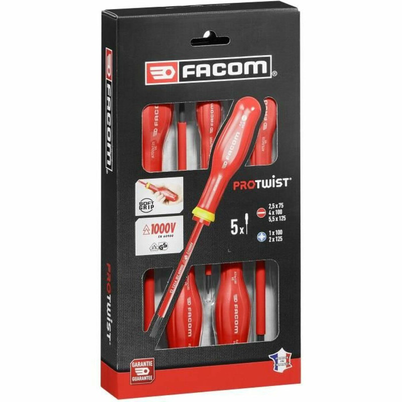 Screwdriver Set Facom Protwist Isolated 1000V AT5VE.PB Flat Pozidriv 5 Pieces