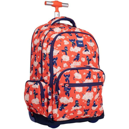 School Rucksack with Wheels Milan Ninjutsu Red 52 x 34,5 x 23 cm