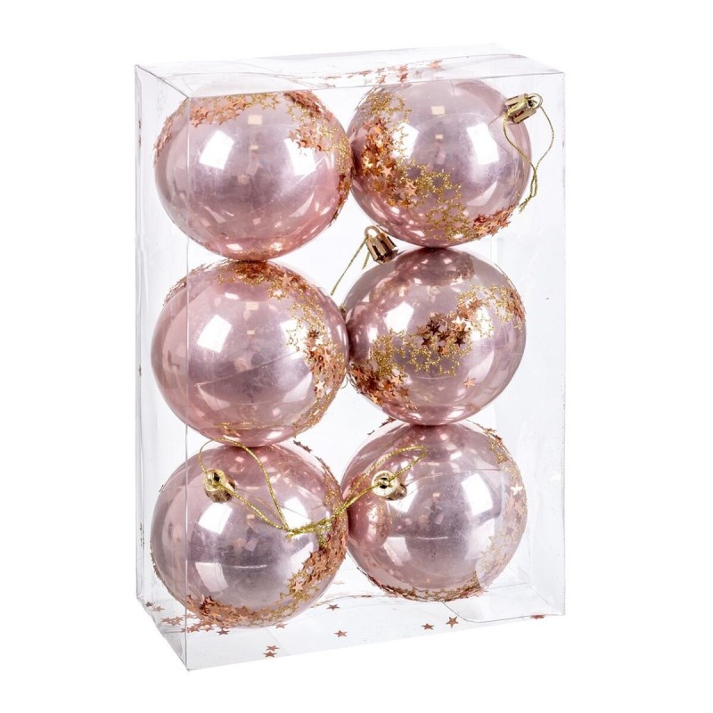 Christmas Baubles Pink Plastic 8 cm (6 Units)