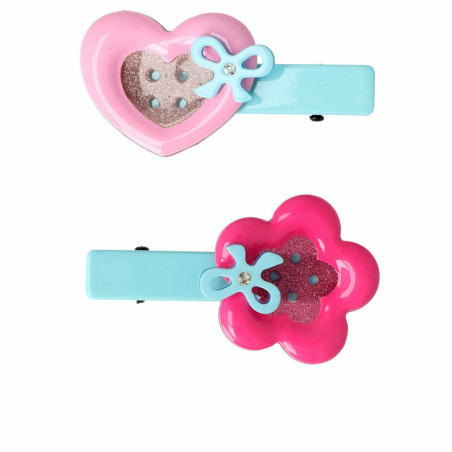 Hair Clips Inca   Flower Heart Buttons (2 Pieces)