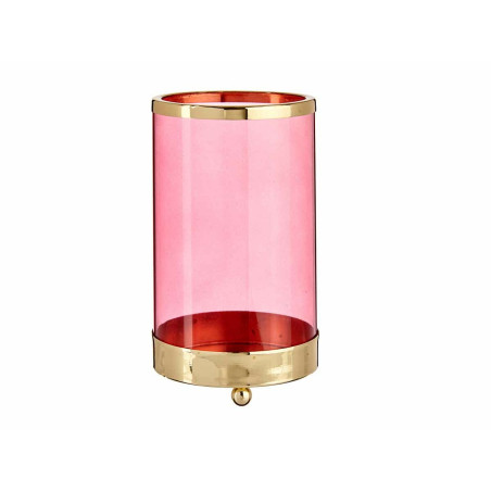 Candleholder Pink Golden Cylinder 9,7 x 16,5 x 9,7 cm Metal Glass