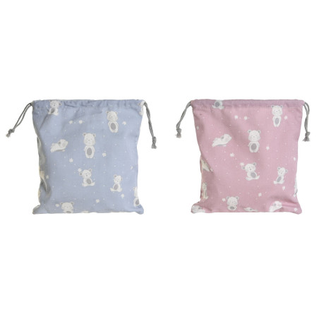 Bag DKD Home Decor Blue White Pink osos 24 x 2 x 26 cm (2 Units)