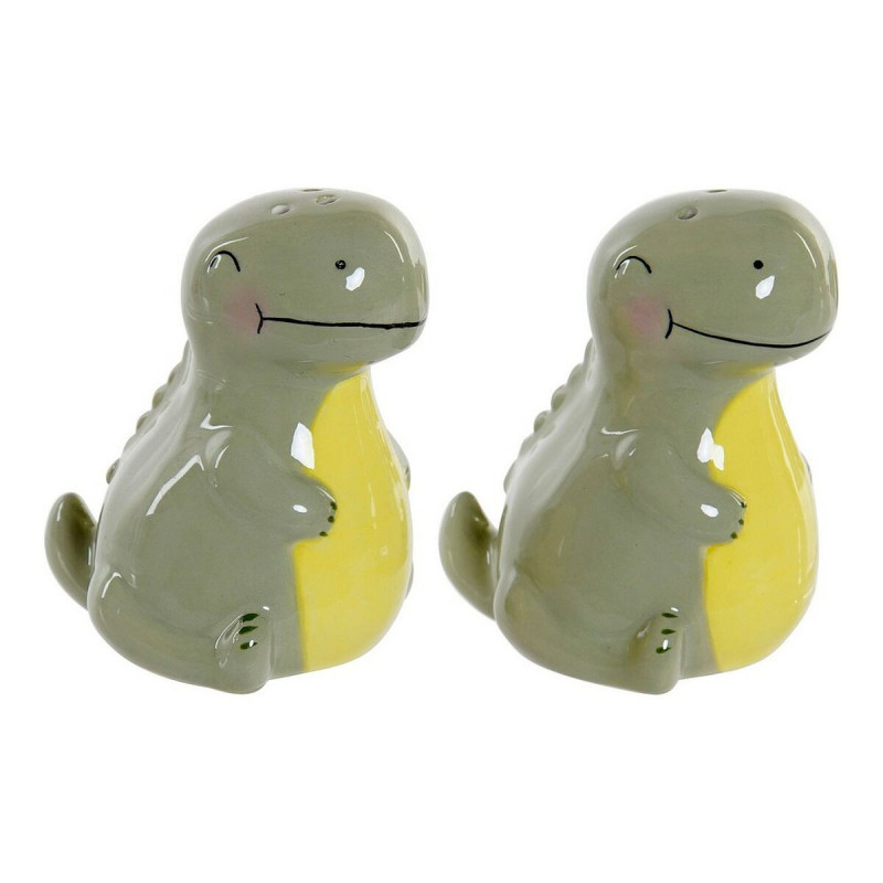 Salt Shaker with Lid DKD Home Decor LC-173478 Dinosaur White Green Dolomite 6,6 x 7 x 7,7 cm (2 pcs)