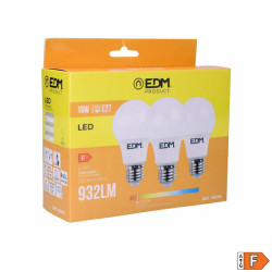 Pack of 3 LED bulbs EDM F 10 W E27 810 Lm Ø 6 x 10,8 cm (3200 K)